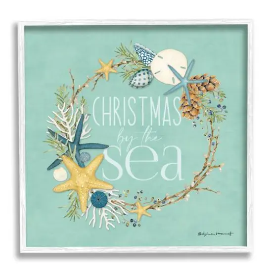 Stupell Industries Christmas By The Sea Wreath Framed Giclee Art White {1}