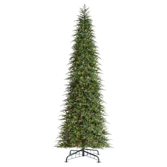 Glitzhome&reg; 15ft Pre-Lit Green Slim Fir Artificial Christmas Tree, Multicolor LED Lights {1}