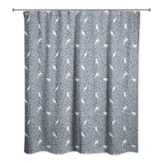 Birds on Leaves Shower Curtain Slate {3}