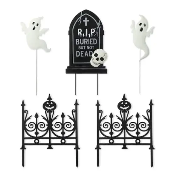 Glitzhome&reg; 24" 5-Piece Halloween Metal Graveyard Yard Stake Set {1}