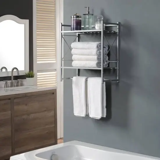 SunnyPoint 20" 2-Tier Metal Shelf Silver {6}