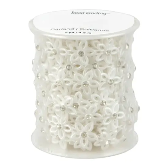 14.5mm White Plastic Pearl Flower Garland, 5yd. by Bead Landing&trade; {1}