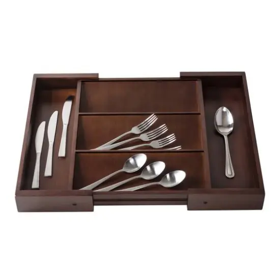 17'' Walnut Expandable Kitchen Drawer Organizer Tray {1}