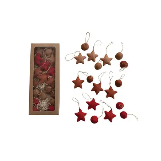 Hello Honey&reg; Handmade Wool Felt Ball & Star Ornament Set in Kraft Box Red/Brown {1}