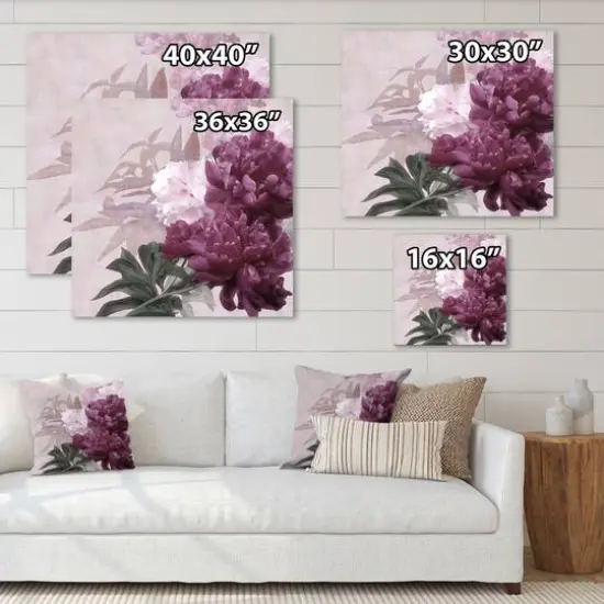 Designart - Vintage Purple and Pink Flowers I - Traditional Canvas Wall Art Print {6}