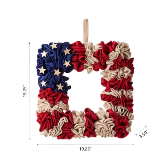 Glitzhome&reg; 19" American Flag Square Fabric Wreath {9}
