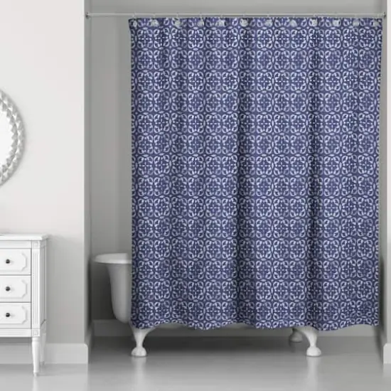 Navy Medallion Pattern 71" x 74" Shower Curtain {3}