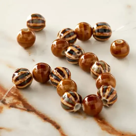 Brown Stripes & Solids Ceramic Round Beads, 10mm by Bead Landing&trade; {3}