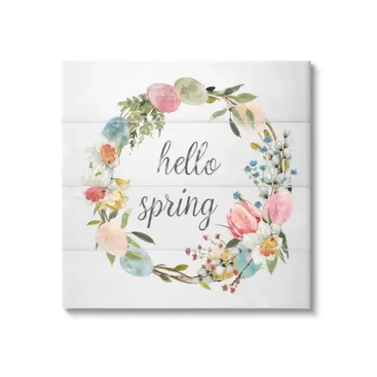 Stupell Industries Hello Spring Floral Egg Wreath Canvas Wall Art {1}