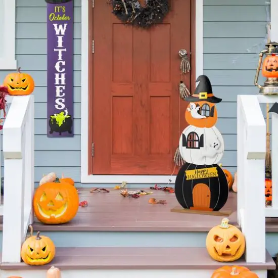 Glitzhome® 35"H Halloween Wooden Pumpkin Haunted House Porch Decor {4}