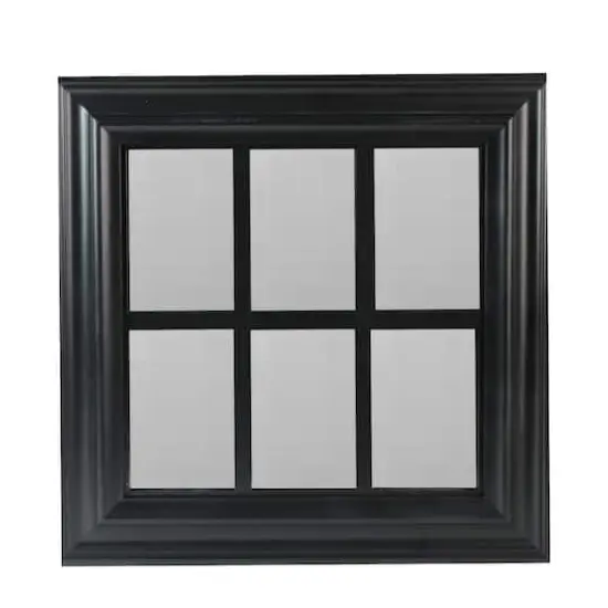 17" Black Contemporary Windowpane Square Wall Mirror {1}
