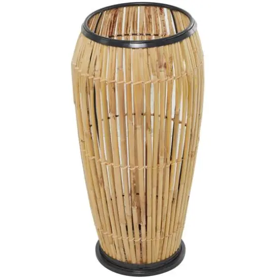 Brown Wicker Handmade Slatted Frame Vase with Black Metal Accents {3}