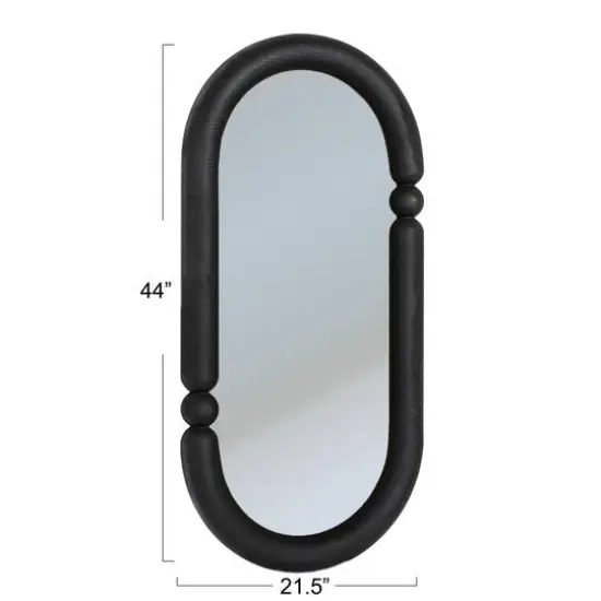 44" Black Oval Wood-Framed Mirror with Curved Border {9}