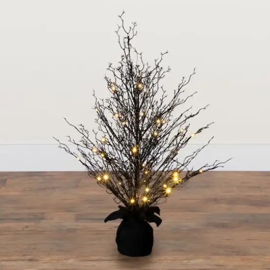 3ft. Pre-Lit Halloween Black Twig Artificial Fall Tree in Burlap Planter {3}