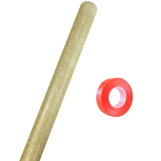 JAM Paper Glitter Gift Wrap with Double Sided Super Tape Set Gold {1}