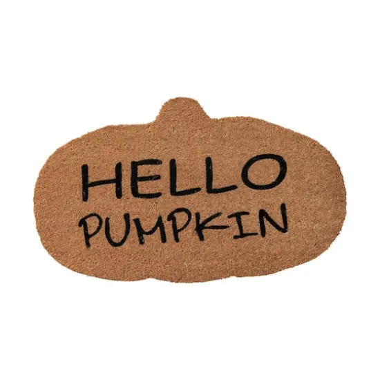 Hello Honey&reg; 30" Natural & Black Coir Hello Pumpkin Shaped Doormat {1}