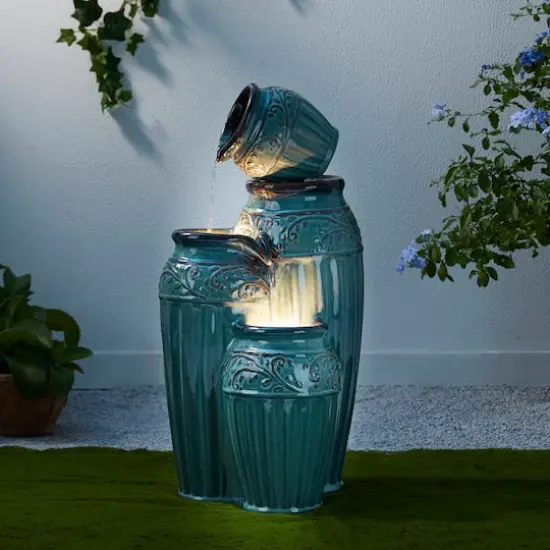 Glitzhome&reg; 27" 4-Tier LED Ceramic Fountain Turquoise {4}