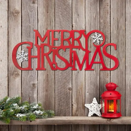 Glitzhome&reg; 24" Red Merry Christmas Metal Wall D&eacute;cor {3}