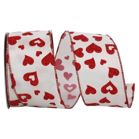 JAM Paper 2.5" x 20yd. Wired Glitter Hearts 2 Ribbon {1}