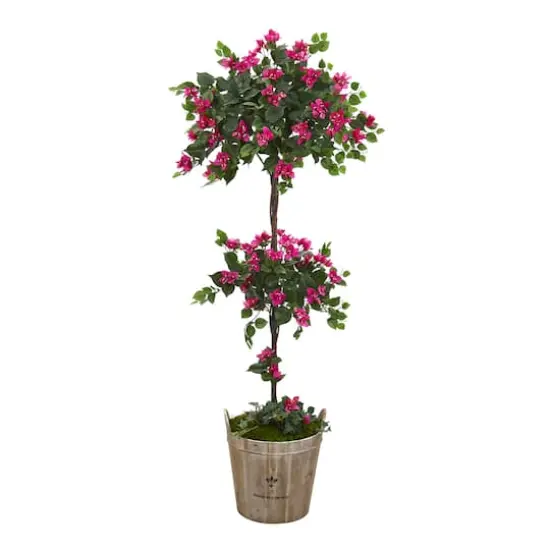 5.3ft. Pink & Green Bougainvillea Artificial Topiary Tree in Farmhouse Planter {1}