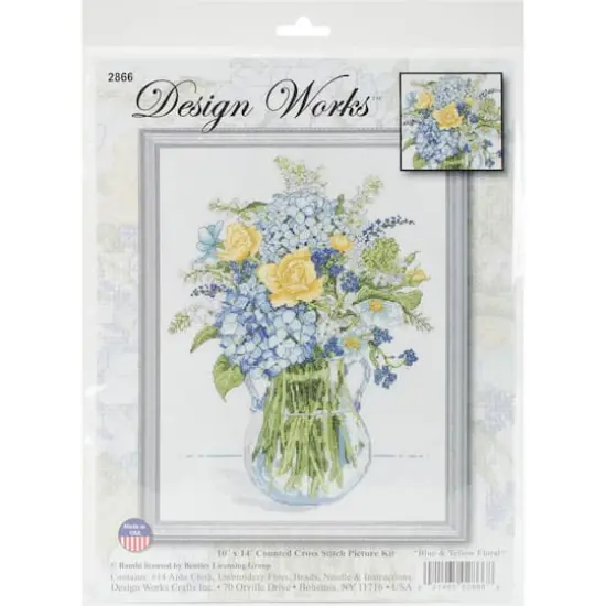 Design Works&trade; Blue & Yellow Floral Counted Cross Stitch Kit {1}