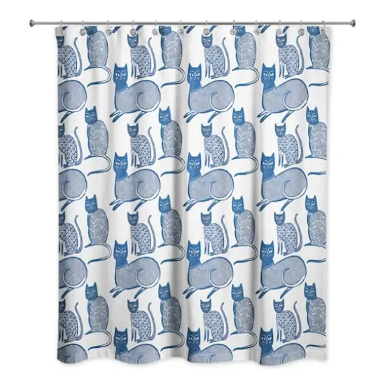 Blue Cat Pattern 71" x 74" Shower Curtain {1}