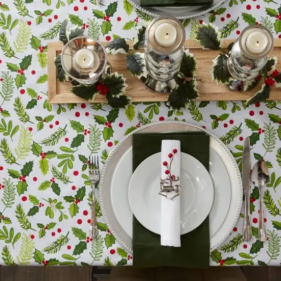 DII&reg; 52" Boughs of Holly Print Tablecloth {6}