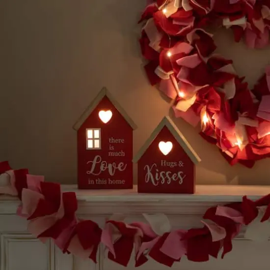 Glitzhome&reg; Lighted Valentine's Wooden House Table D&eacute;cor Set {5}