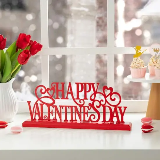 Glitzhome® 16" Wooden & Metal Happy Valentine's Day Table Décor {3}