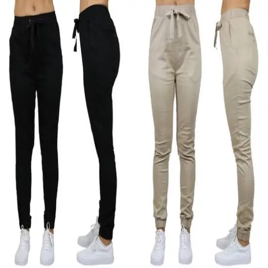 Galaxy By Harvic Loose Fit Stretch Twill Women's Joggers 2 Pack Black/Khaki {1}