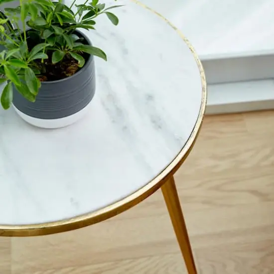 20'' Gold Aluminum & White Marble Modern Accent Table {7}