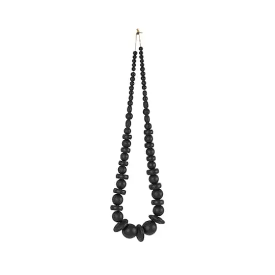 Black Wood Necklace Handmade Geometric Beaded Garland Sculpture {3}