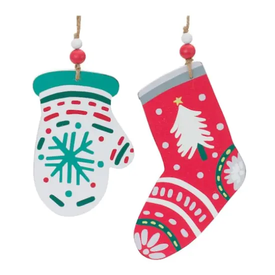 12ct. Assorted Wood Mitten and Stocking Ornaments Set {1}