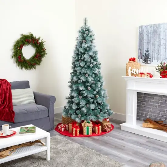 7ft. Pre-Lit Frosted Tip British Columbia Mountain Pine & Pinecones Artificial Christmas Tree with Clear Lights {10}