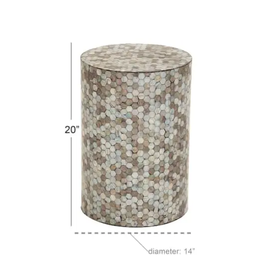 20" Multi Mussel Shells & Wood Contemporary Accent Table {5}