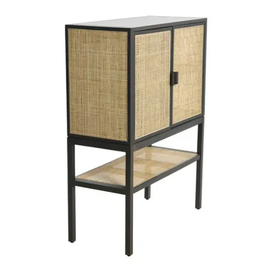 Hello Honey&reg; 47" Boho Woven Rattan and Wood Cabinet with Doors, Shelf, and Interior Storage Compartments Gray and Natural {8}