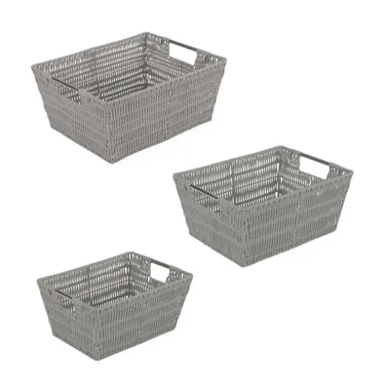 Simplify 3-Piece Rattan Tote Basket Set Gray {2}