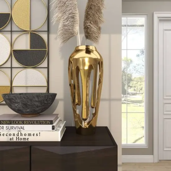 19" Gold Aluminum Drip Vase with Melting Designed Body {10}