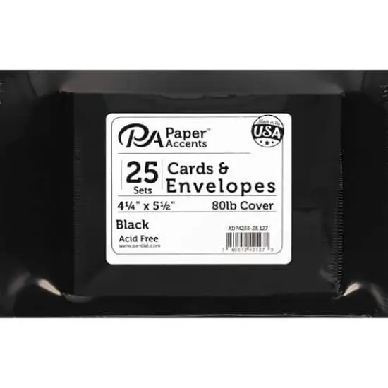 PA Paper&trade; Accents 4.25" x 5.5" Black Cards & Envelopes, 25ct. {1}