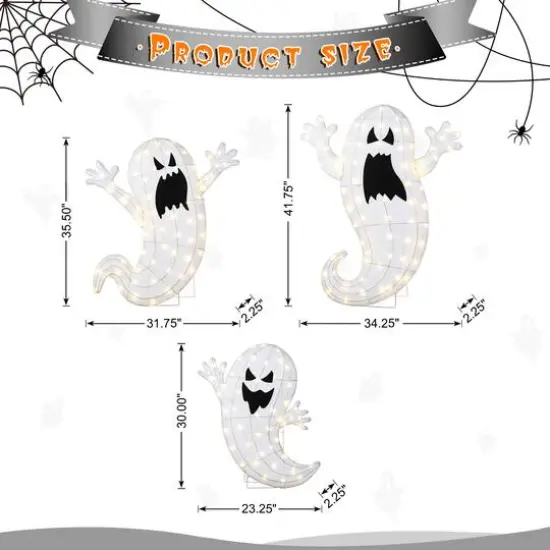 Glitzhome&reg; Set of 3 Lighted Halloween 2.5D Ghosts Family Outdoor Decor {9}