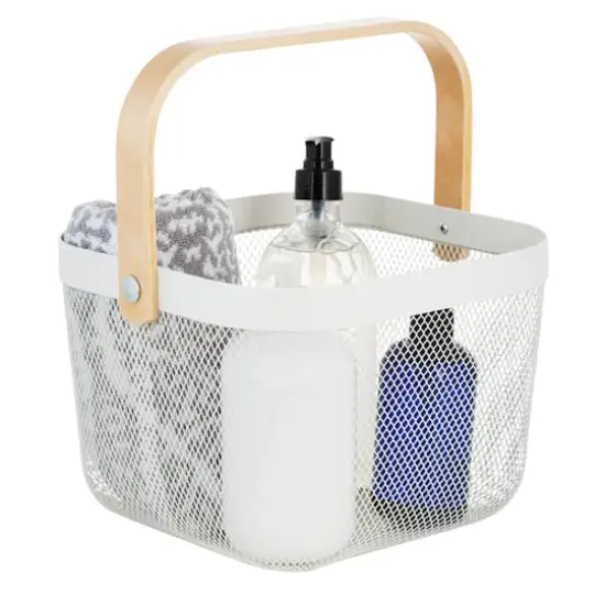 Simplify White Mesh Tote with Bamboo Handle {4}