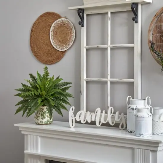 15" Boston Fern Artificial Plant with Tuscan Ceramic Green Scroll Planter {5}