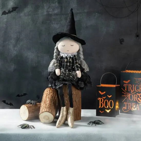Glitzhome&reg; 29" Halloween Fabric Dressed Witch Sitter {5}