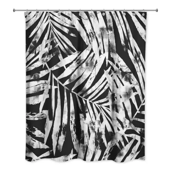Tropical Leaves Shower Curtain Black {3}