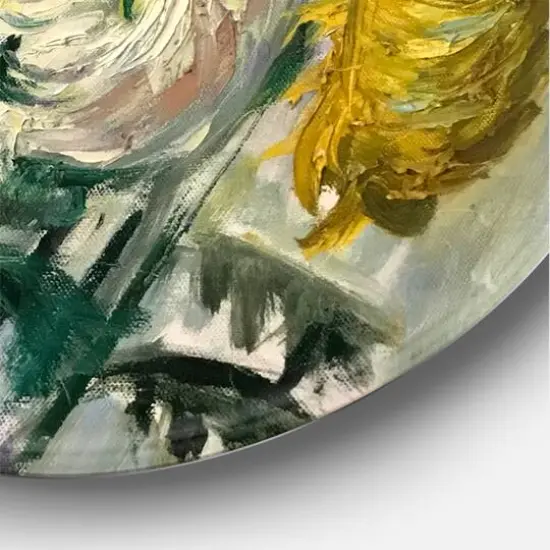 Designart - White and Golden Daisies - Traditional Metal Circle Wall Art {5}