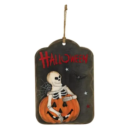 10" Skeleton & Jack-O-Lantern Halloween Wall Sign {1}