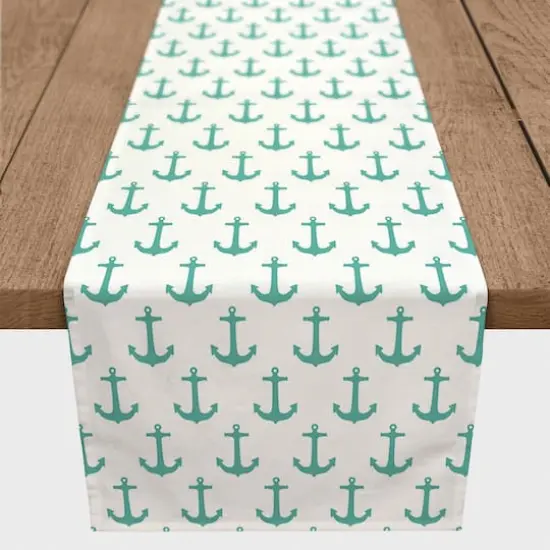 Anchors Indoor/Outdoor Table Runner Teal on White {4}