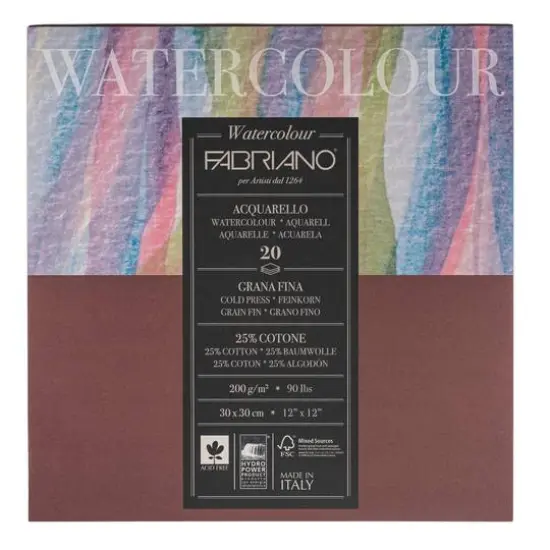 Fabriano&reg; Studio Cold Press 12" x 12" Watercolor Paper Block, 20 Sheets {1}