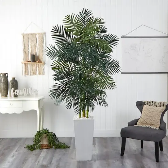 7.5ft. Golden Cane Palm Artificial Tree in White Tower Planter {3}