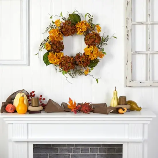 24" Hydrangea Artificial Autumn Wreath {5}